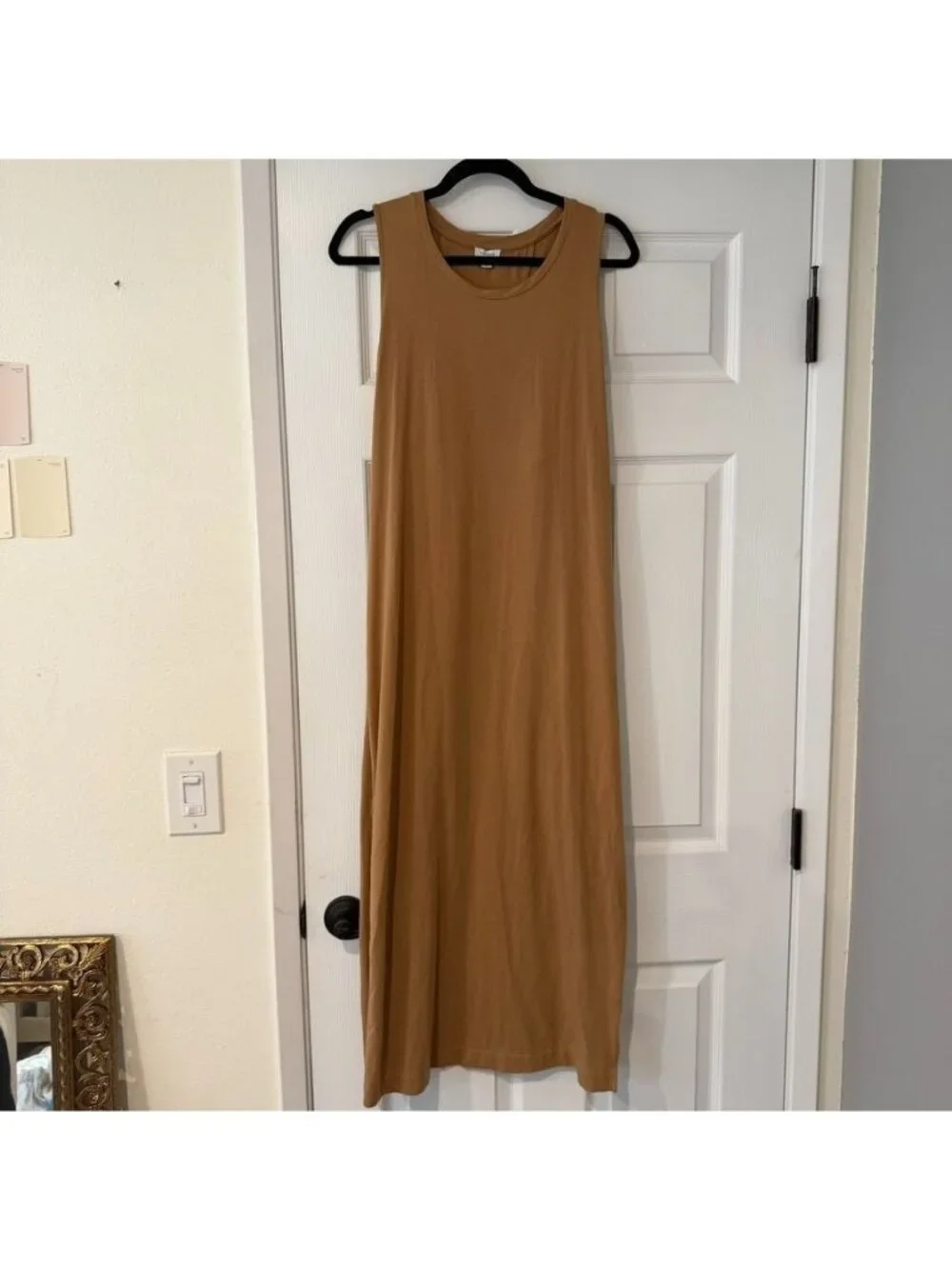Cuyana Pima Cotton Blend Tan Brown Midi Tank Dress Size Large - Picture 1 of 6